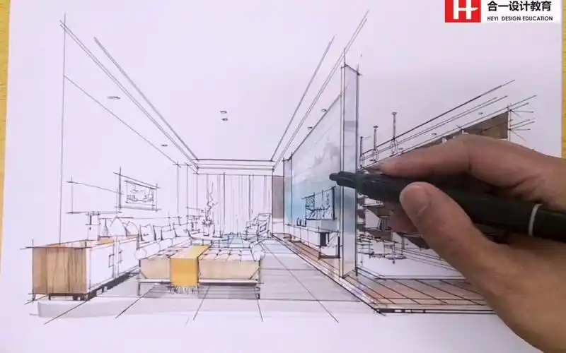 室内设计手绘视频教程客厅效果图马克笔上色技法合一设计教育