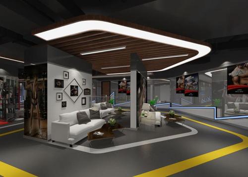 健身会所健身房设计效果图 健身房有氧训练健身房跑步机