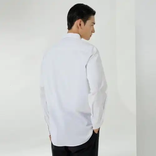 [2件3折价:81]mecity男装2021夏季新款时尚胸前刺绣白色衬衫男长袖薄