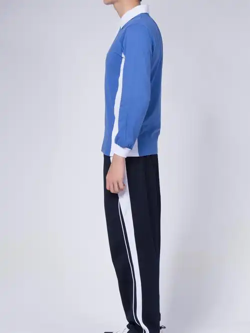 校服深圳男生冬装长裤中学生春秋蓝白长袖初高中校服