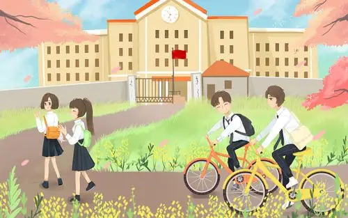 素材立冬元素冬天卡通手绘小清新暖冬氛围场景插画校园风景风光樱花