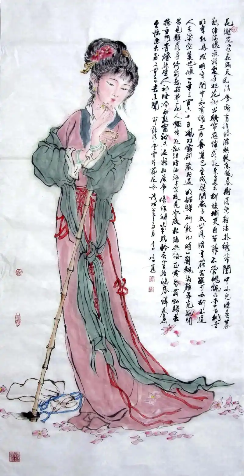 国画人物黛玉葬花.#国画人物 #黛玉葬花图 #人物画 #红楼 - 抖音