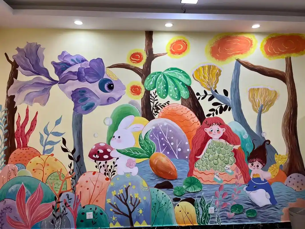 画室墙绘完整版细节图片分享.没有原图,想一步,画一步.随心所 - 抖音