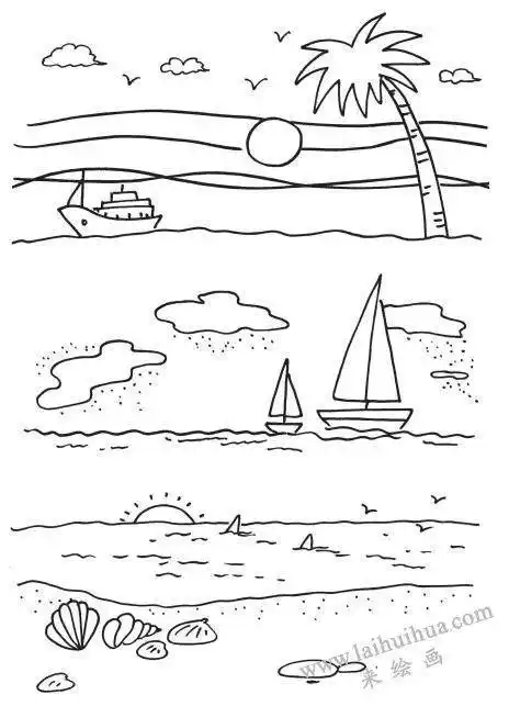 海边风景简笔画作品图片03海滩简笔画图片大全海边风景简笔画-惬意的