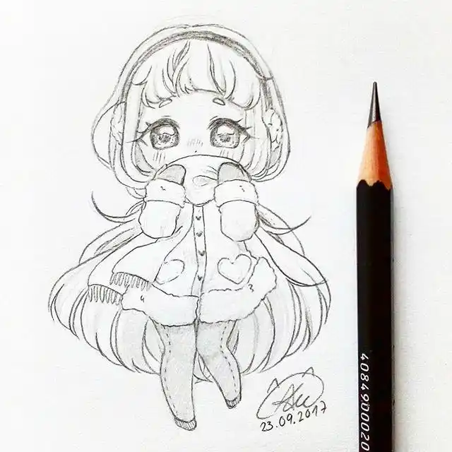 二次元黑白线稿插画女,超可爱的二次元美少女图片