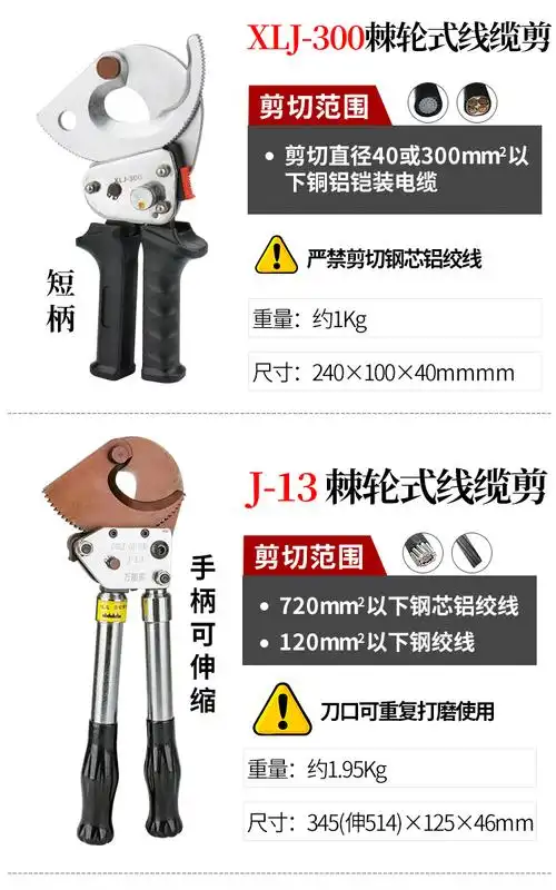 棘轮式电缆剪断线钳齿轮线缆剪刀钢绞线剪液压电缆剪电缆剪线钳钢绞线