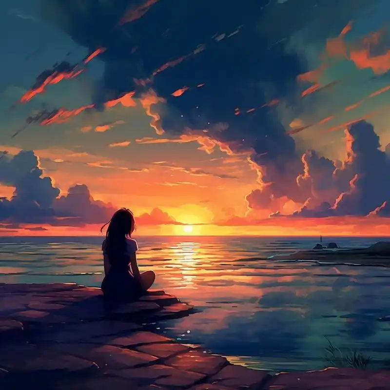 ai 微信头像 | 海边夕阳下的孤独女孩 在这个美好的时刻,我遇见了一个