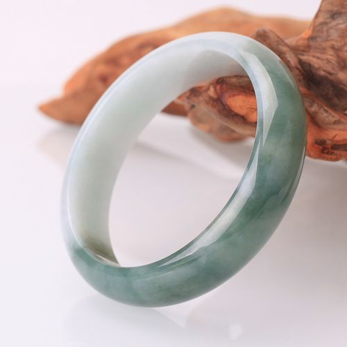 双盈喜 a货冰糯种油青飘花翡翠玉手镯缅甸玉石老坑女士圈镯子证书 63