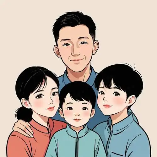 亲子头像|一家四口哥哥和弟弟创意插画风格头像