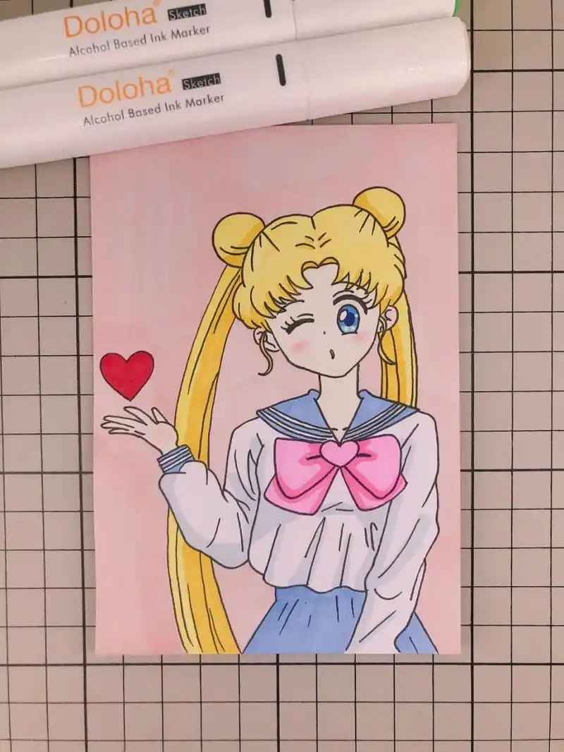 第221幅|美少女战士卡通画,马克笔画. 马克笔:多乐绘128色.