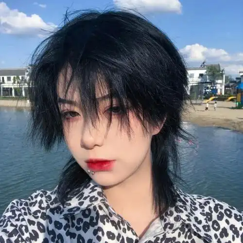 片希假发狼尾短直发鲻鱼头日系男女通用中性自然韩版帅气全头套式发卡