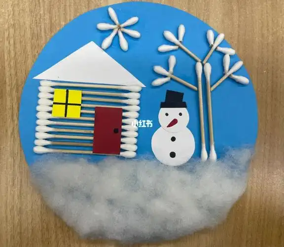 棉签棒制作雪花雪人房屋