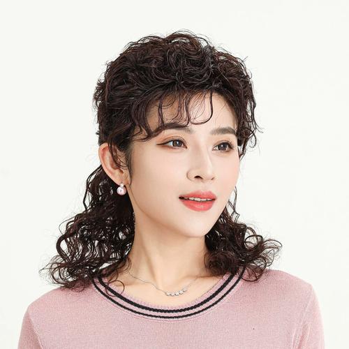 假发女长发妈妈款中长卷发羊毛卷中老年发套自然头套半扎全真人发