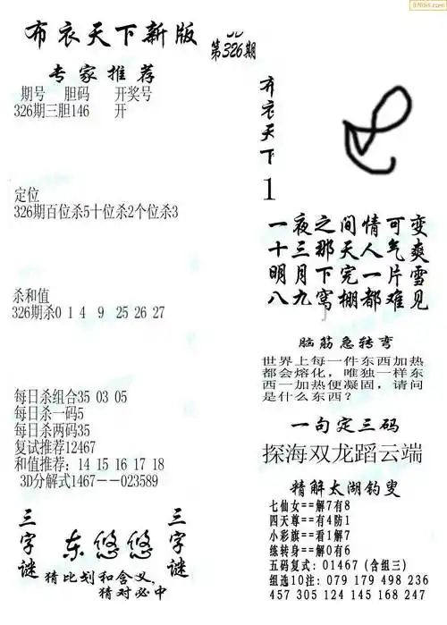 22年326期3d布衣图库图谜版总汇