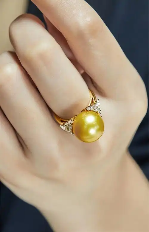 莫氏珠宝澳洲珍珠戒指南洋金珠戒指18k金钻石海水珍珠正圆极强光浓