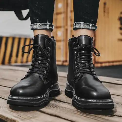 马丁靴男高帮厚底复古工装男士皮靴英伦风青年潮男硬汉靴子大黄靴