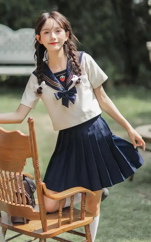 jk制服裙日系学院海军风甜美百褶裙子水手服套装连衣裙女夏季