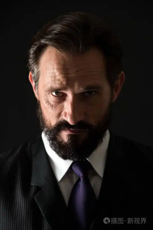 资深商务男士, 胡须严肃认真地看着.大胡子的商人, 胡须上的胡子脸上.