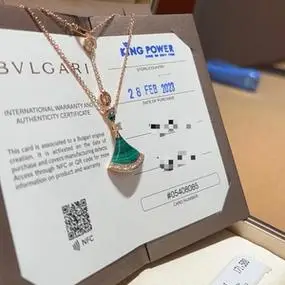bvlgari宝格丽经典diva系列孔雀石绿裙子项链满钻18k金正品送中检
