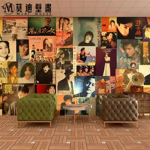 怀旧明星海报墙纸80年代拍照背景墙港式茶餐厅火锅店港风壁纸优惠券