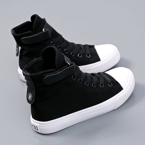 内增高帆布鞋女ulzzang潮百搭黑色高帮鞋2021年秋季新款休闲板鞋