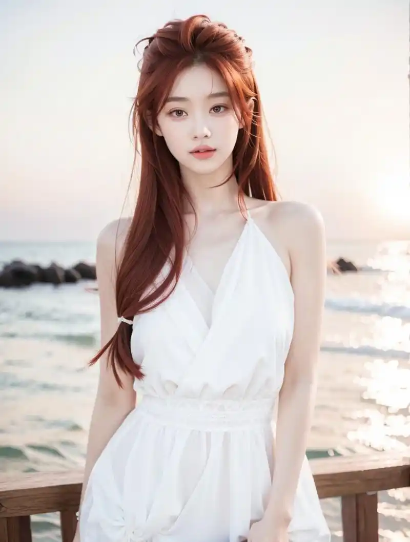 绝色红发美少女海边写真艺术照,个性美女人像高清壁纸#美女# #养眼