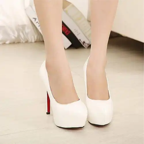 mk欧美时尚通用ol夜店漆皮圆头细超高跟 单鞋 白色 40