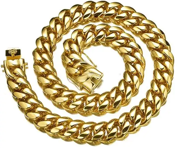 w&w lifetime 男式 24k 镀金不锈钢嘻哈古巴锁链项链