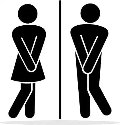 绝望的小便女人男人 wc 图标,有趣的浴室门标志,幽默的公共洗手间紧急