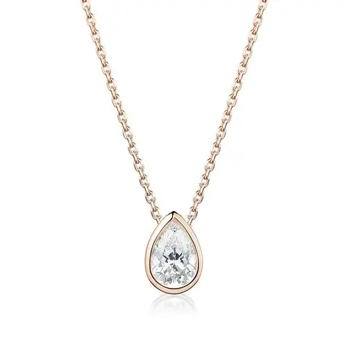 30分-1克拉水滴形玫瑰金经典钻石项鍊