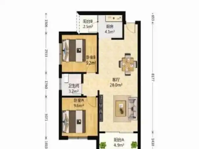 大学城 金科廊桥水乡沁园美两房80万二手房户型图