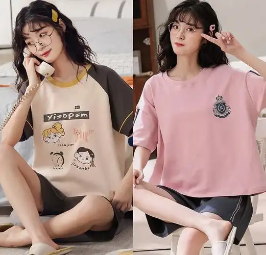 夏季青少年大童女孩子12-15-16-18岁短袖睡衣纯棉小码s少女生套装