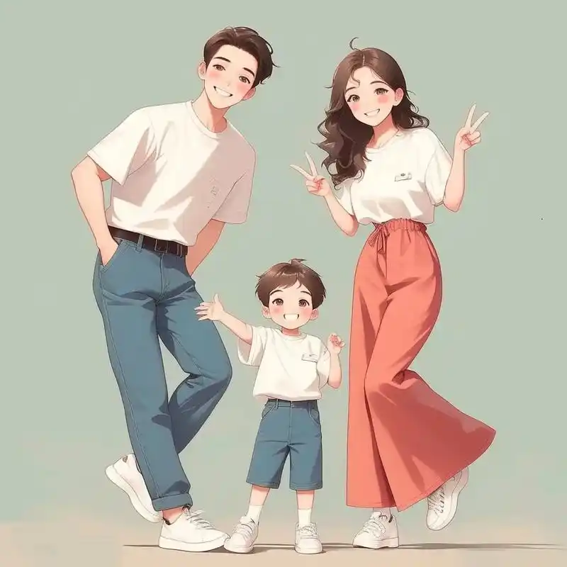 一家三口家有儿子全家福漫画头像.#亲子头像 #宝妈宝爸带娃一 - 抖音