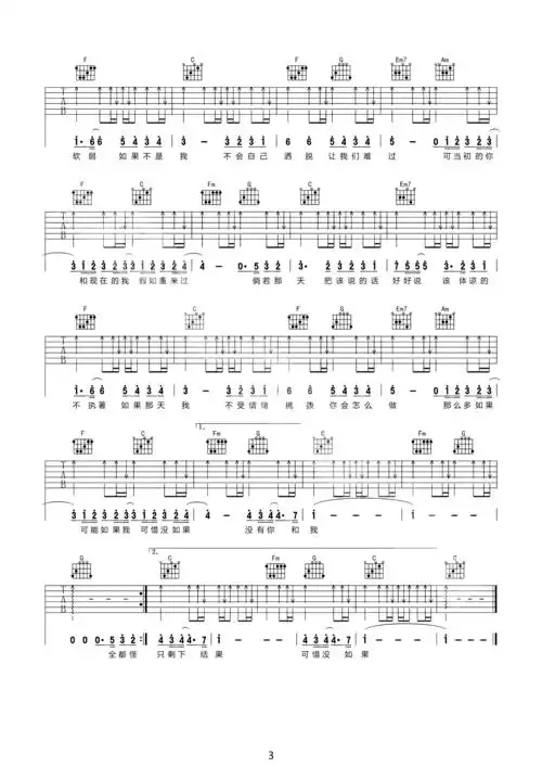 林俊杰可惜没如果吉他谱