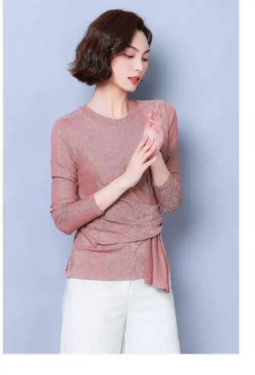 同款春秋长袖打底衫女百搭洋气遮肚子显瘦中年妈妈女人味小衫气质上衣