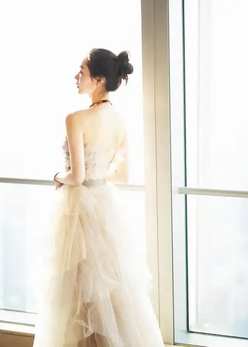 宋轶藕荷空气薄雾纱裙清新写真