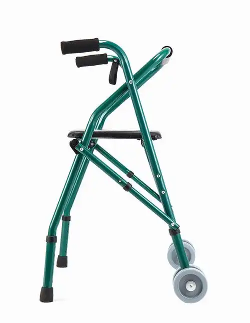 康健 老年人折叠助行器带座板老人四脚拐杖中风康复学步车助步器