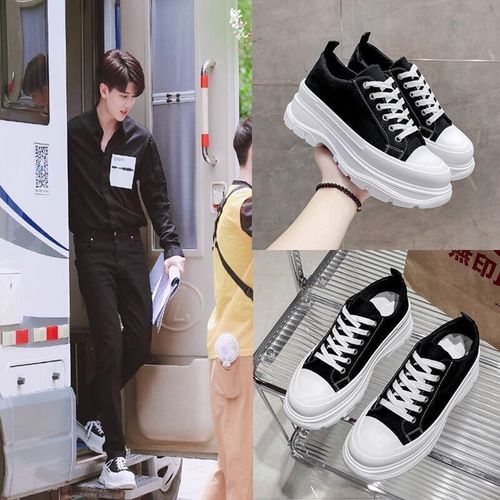 一生一世任嘉伦同款帆布鞋女学生韩版百搭潮流ins厚底增高小白鞋
