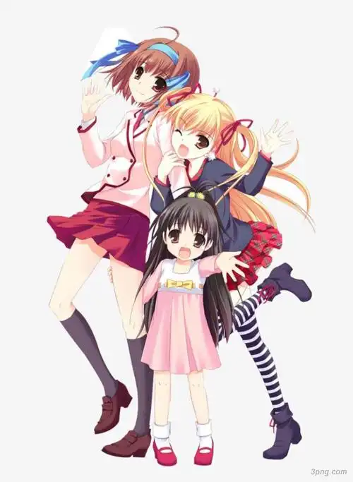 三个美少女png素材透明免抠图片-卡通手绘