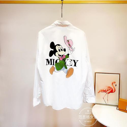 2020新款春装印花米奇衬衫女宽松韩版卡通米老鼠衬衣长袖白色潮款