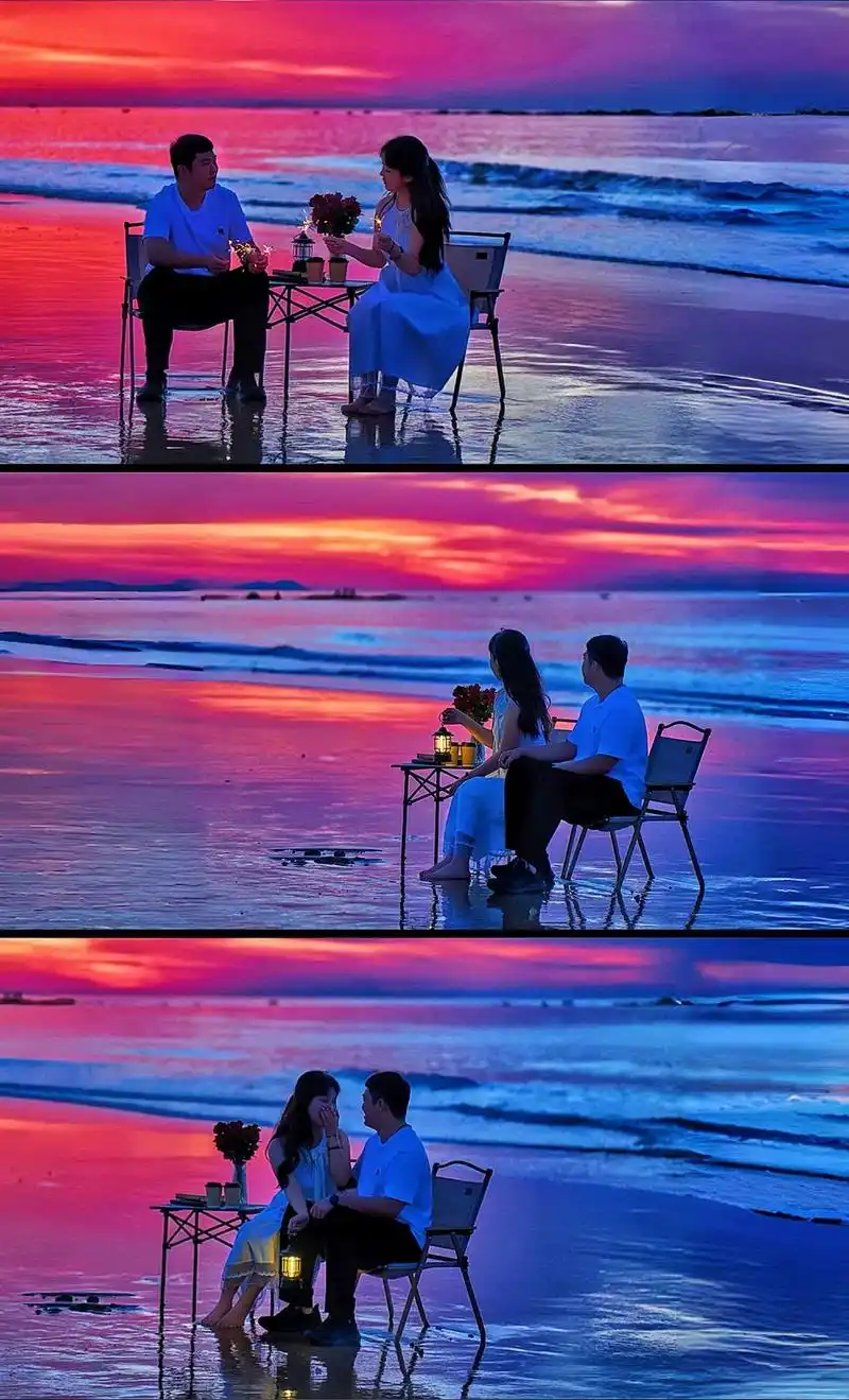 95海边坐看夕阳情侣拍照姿势92.93