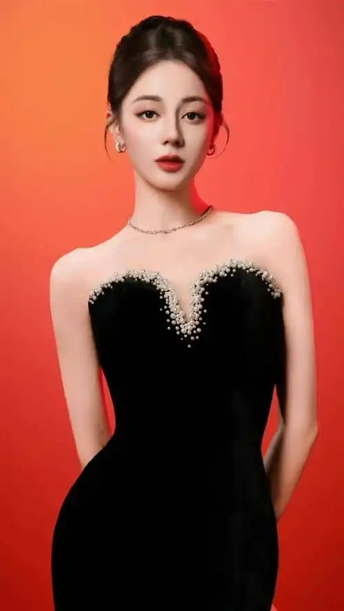 迪丽热巴穿高定黑裙##迪丽热巴盘发黑天鹅