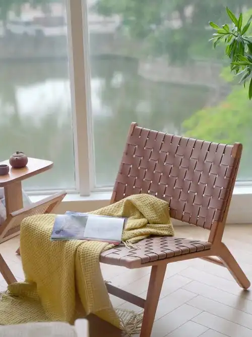 今日上新实木马鞍革编制躺椅一把休