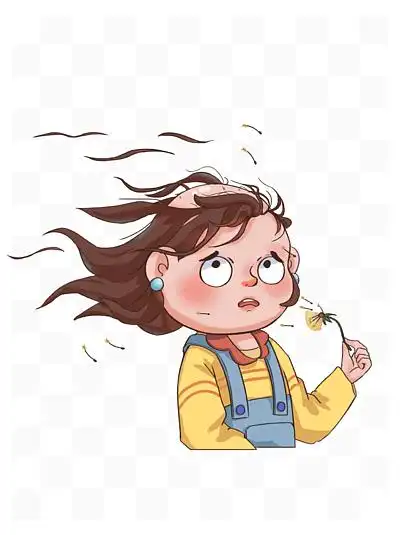 可爱秃头背带裤女孩脱发掉发无奈蒲公英压力