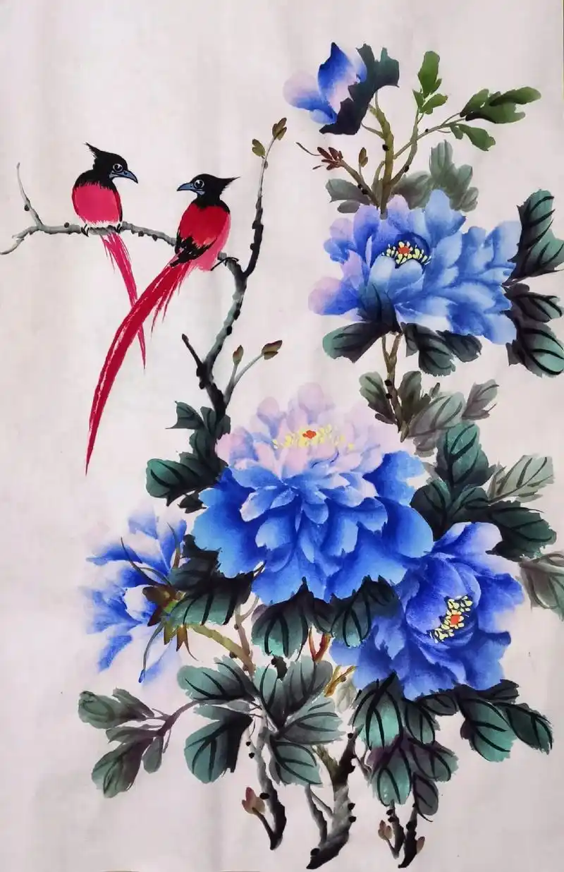 国画写意牡丹 四尺三开作品《富贵长寿》#喜欢的就点个赞吧  - 抖音