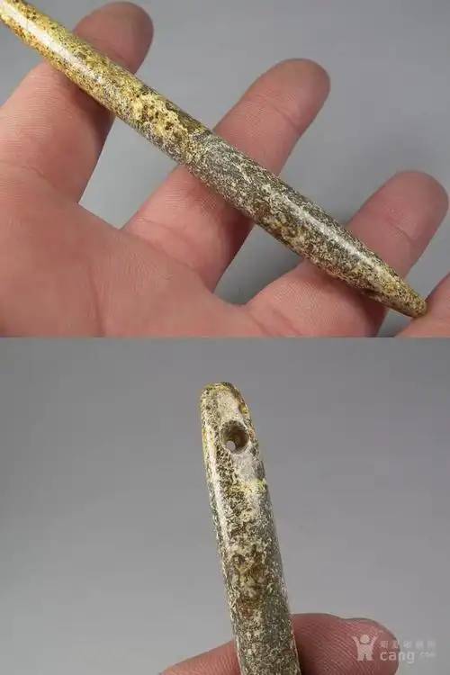 华夏古玩城 玉器 高古 > 良渚文化青玉带灰*沁色大长玉锥形器 年代:新