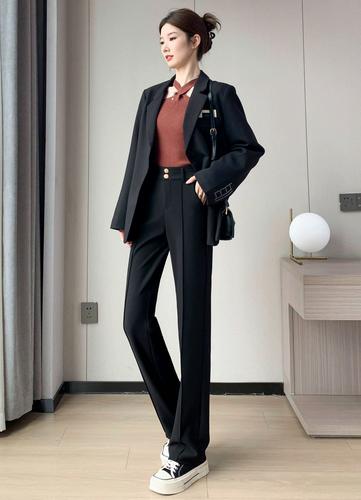 裤女春秋冬加绒高腰显瘦窄版子阔腿裤小个子拖地休闲长裤直筒西装