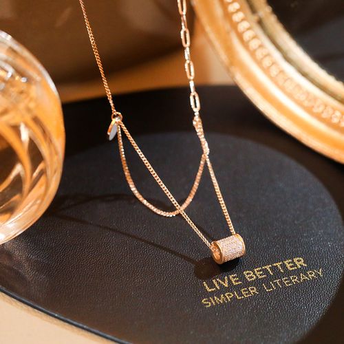 双层拼接小蛮腰项链女潮网红轻奢玫瑰金锁骨链微镶气质钛钢毛衣链