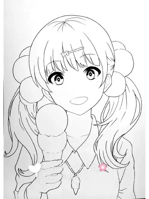动漫女生线稿一张