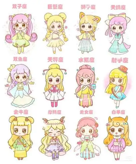 十二星座简笔画少女版 简笔画图片大全-普车都